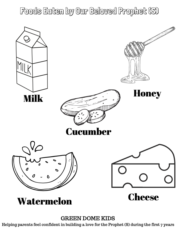 Foods Eaten by Prophet (S)  Coloring Pages - Sources Included - FREE