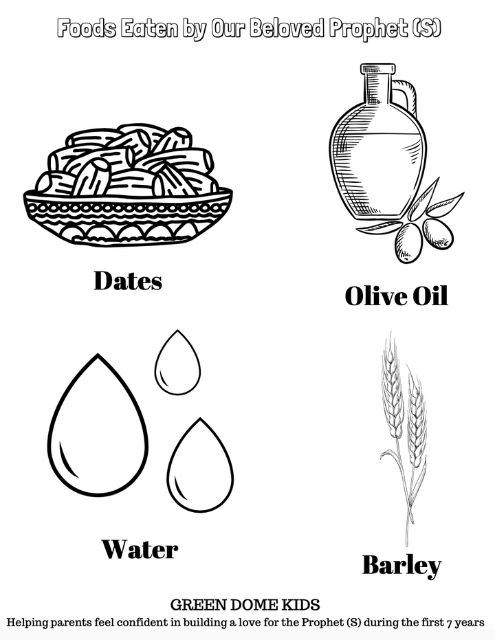 Foods Eaten by Prophet (S)  Coloring Pages - Sources Included - FREE
