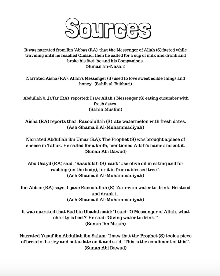 Foods Eaten by Prophet (S)  Coloring Pages - Sources Included - FREE